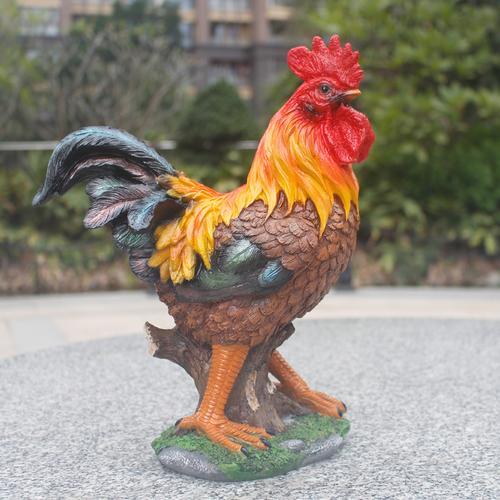 巴象创意大红色仿真公鸡树脂陶瓷母鸡雕塑模型生肖动物家居装饰品仿真